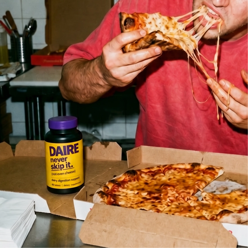Daire dairy digestion supplement — enjoy pizza without lactose discomfort